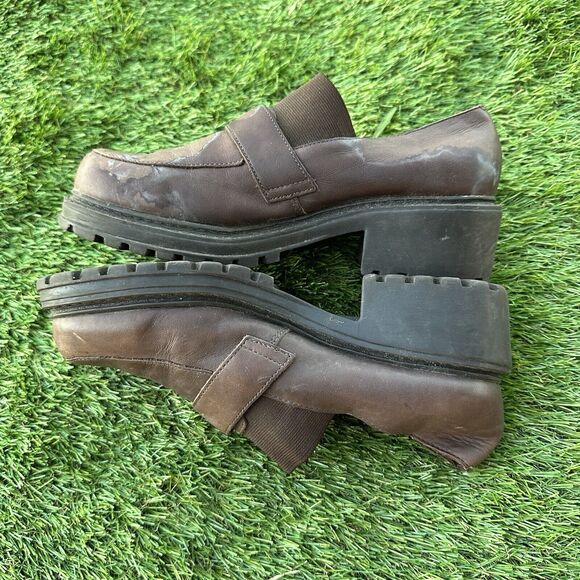 Vintage 90'S Esprit Shoes Womens Size 7 Chunky Heel Slip On Leather Bratz Brown - Picture 5 of 7